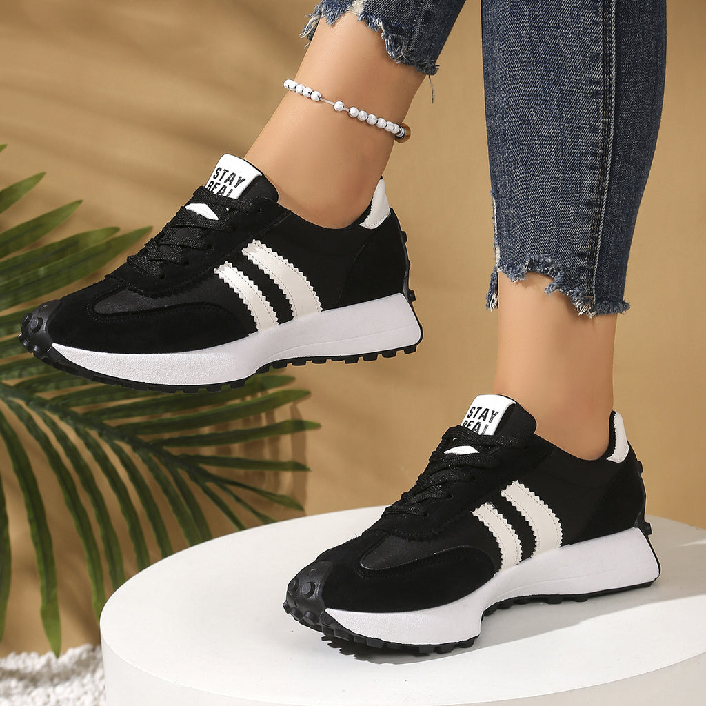 Stripe Lace-up Sneakers Women's Thick Bottom Casual Shoes Breathable Sports Shoes