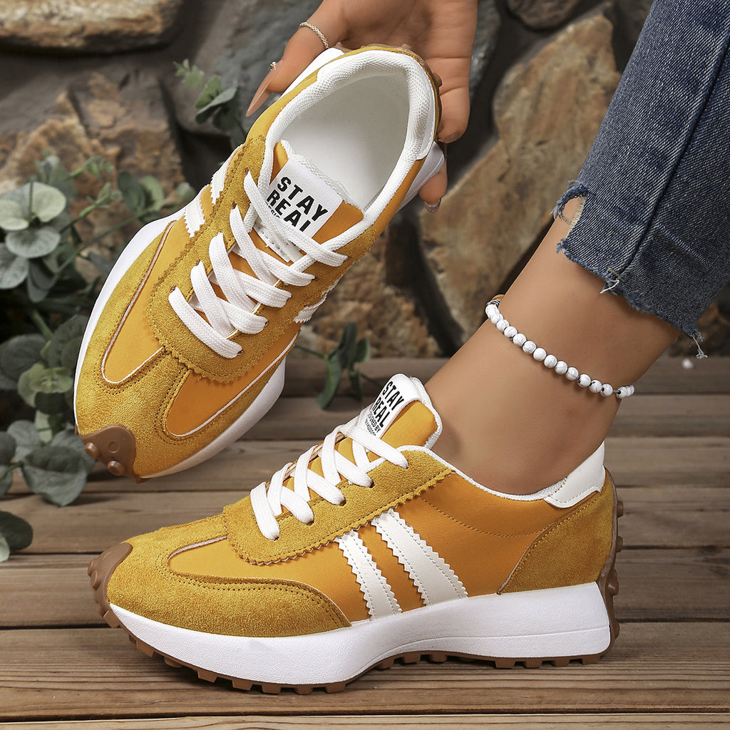 Stripe Lace-up Sneakers Women's Thick Bottom Casual Shoes Breathable Sports Shoes