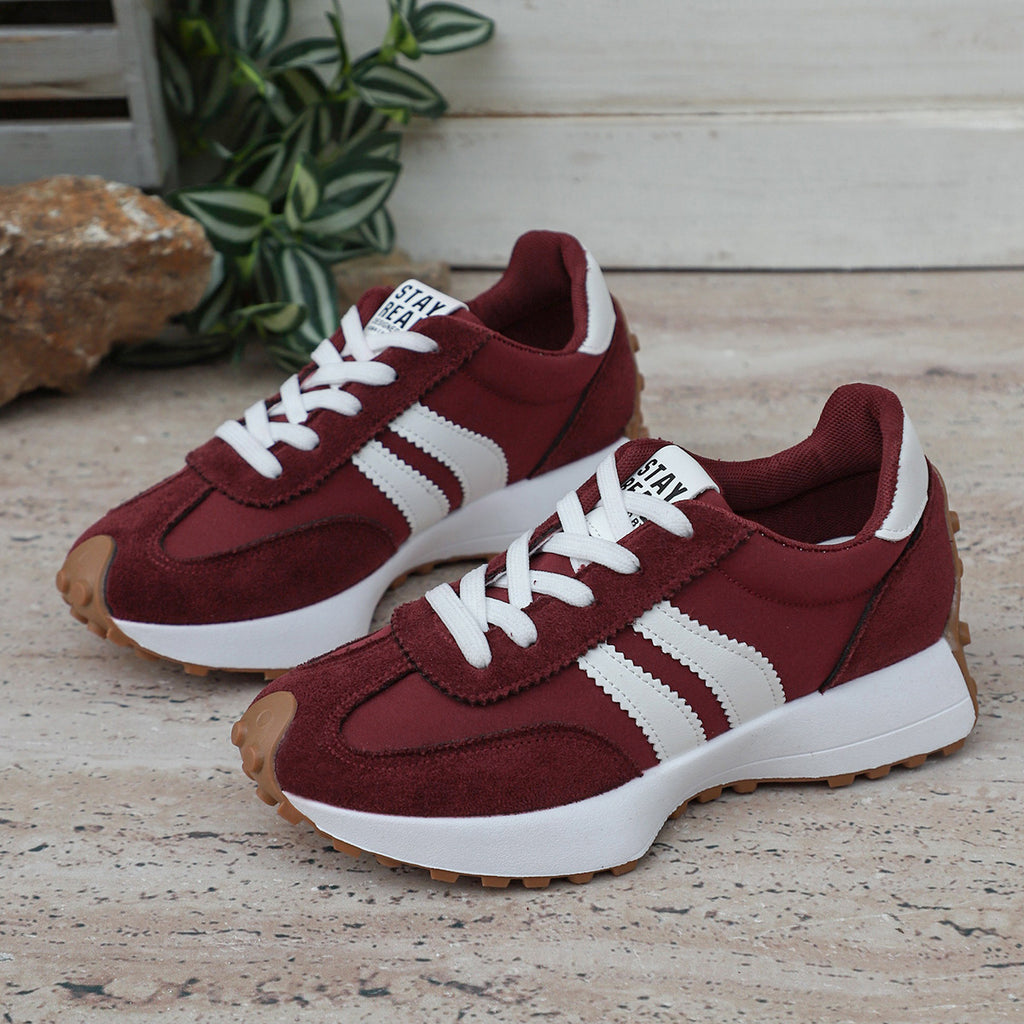 Stripe Lace-up Sneakers Women's Thick Bottom Casual Shoes Breathable Sports Shoes
